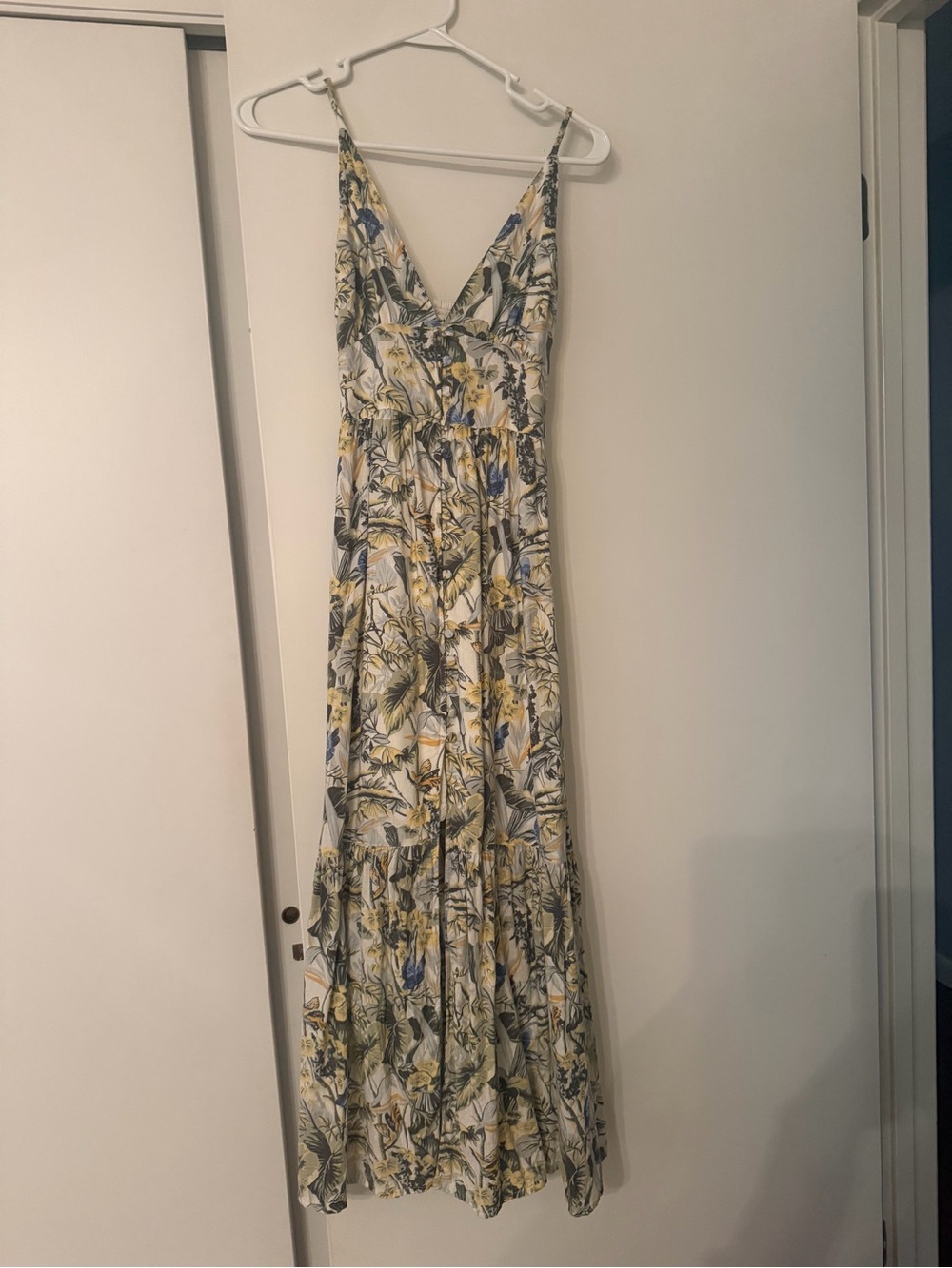 Abercrombie & Fitch White Floral Maxi Dress with Yellow and Blue Accents